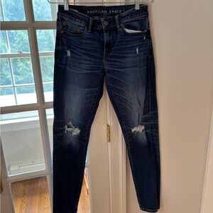 American Eagle Outfitters Blue Slim Jeans with Distressed Accents